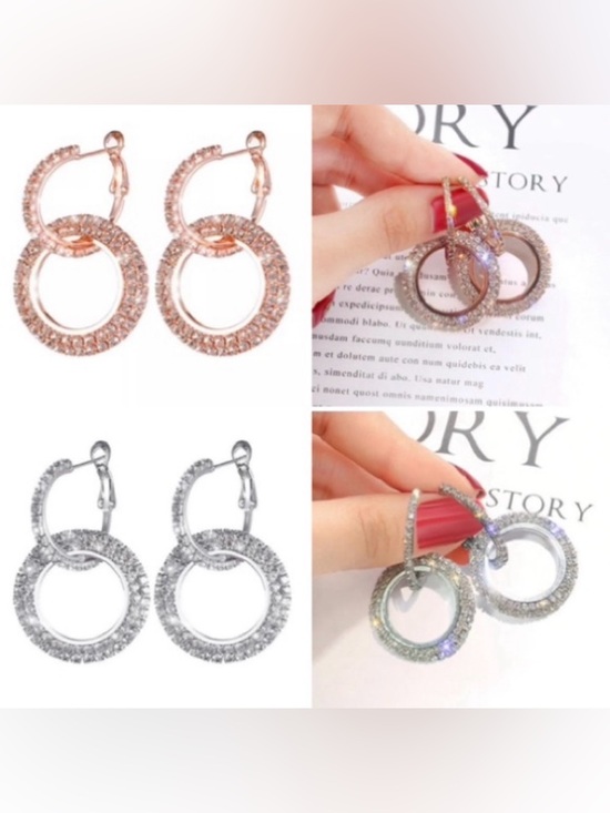 Jewelry - NEW Circle Sparkly Rhinestone Dangle Earrings, Silver or Rose Gold - STUNNING!